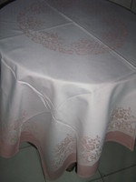 Beautiful off-white pastel mauve baroque flower pattern woven damask tablecloth