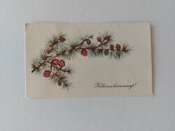 Régi mini képeslap karácsonyi üdvözlőkártya fenyőág toboz