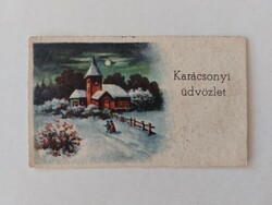 Old mini postcard 1943 Christmas greeting card church snowy landscape