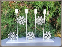 4-branched, metal candle holder, window ornament, with snowflake appliqué decoration. / Christmas /