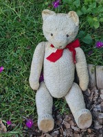 Antique straw teddy bear, with ribbon, not stretched anywhere, 57 cm-