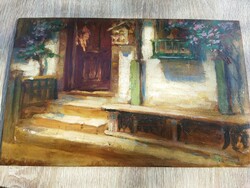 Oil painting by Louis Bruck on wooden support. Rare!!