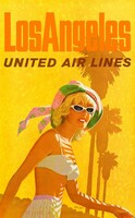 Retro vintage american travel advertising poster la los angeles usa 1960, modern reprint print, beach