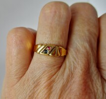 Special gold-plated silver ring with real ruby and sapphire stone