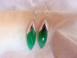 Large silver earrings with green onyx stone decoration