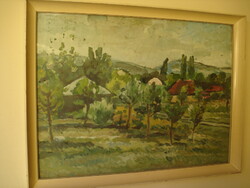 The painting by Mihály Schéner: houses-trees, 65x85 cm