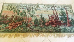 Black grouse and fox - tapestry woven wall protector, wall hanging