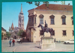 Budapest, Mátyás-templom és Hadik András  szobra, használt képeslap, 1971