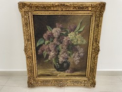 Antique blondel framed floral still life painting picture oil painting lilac flower