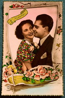 Old nostalgia photo postcard - couple in love