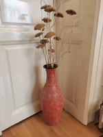 Huge orange retro industrial bouclé glazed ceramic floor vase