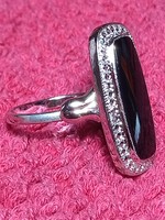 925 Sterling ezüst Gyönyörű női kézzel készített gyűrű Ónix és markazit kővel