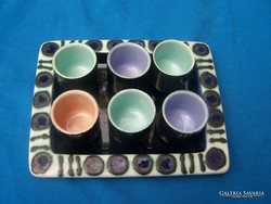 éva Kovács: set of short drinks with granite cups, the tray is marked, size 19 x 14 cm. The glasses are mine
