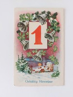Old New Year postcard postcard clover bell snowy landscape