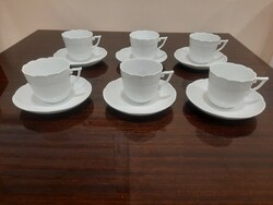 6 db Fehér Herendi porcelán capuccinós, teás csésze + alj készlet