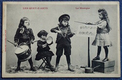 Antik Bergeret fotó képeslap - zenélő gyermekek 1905ből