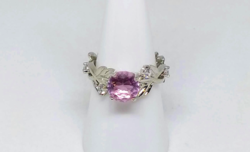 925-s töltött ezüst gyűrű, pink topáz kővel méret :7/54 (151)