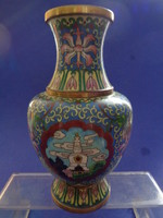 Old Chinese vase with compartmental enamel on a copper base