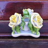 Yellow rose candle holder from Herend is slightly damaged