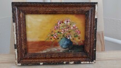 (K) small flower still life painting 26x20 cm frame with tailor's j mark, juried!