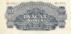 20 korun korona 1944 VH. Csehszlovákia 3. aUNC