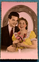 Old nostalgia photo postcard - couple in love