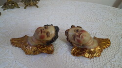 Antique, 19th century carved wooden pair of angels, painted, gilded