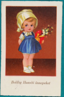 Antik húsvéti jókívánság képeslap, kislány, húsvéti tojás, futott, 1936