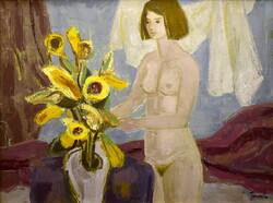Ervin Tamás (1922 - 1996) nude with flowers