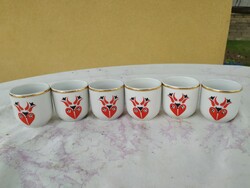 Hollóháza porcelain cup with folk pattern, small glass 6 pieces for sale!