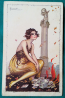Antique romantic postcard, illustration by Adolfo Busi, 