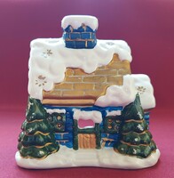 Karácsonyi porcelán mécsestartó házikó ház dekoráció mécses falu kellék