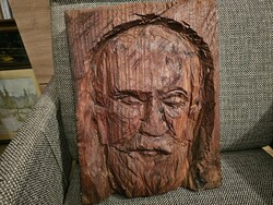 Ferenc Polyák - portrait woodcarver from Matkópuszta carved with an ax 39x30 cm 40,000 ft + postage