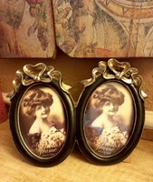 New! Oval bow double vintage picture frame