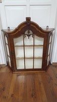 Beautiful curved carved wooden wall display case with white interior
