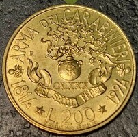 Italy 200 lira, 1994, 180 Years of the carabinieri (corps of carabinieri = gendarmerie)