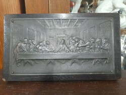 Old alpaca metal Last Supper church holy image relief picture.