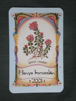 Card calendar, golden cup pharmacy pharmacy, Pécs, henye ivy flower, 2001