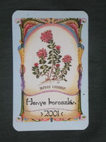 Kártyanaptár, Arany kehely gyógyszertár patika,Pécs,Henye boroszlán virág, 2001