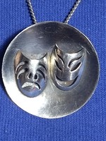 925 Sterling Silver Women's Handmade Mexican Theater Mask Necklace Pendant Brooch