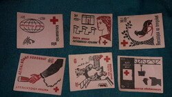 Old Hungarian match factory labels in the theme of the red cross, 6 pieces together according to the pictures 1.