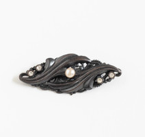 Last option - historicizing style brooch with rhinestones and pearls - vintage brooch, pin
