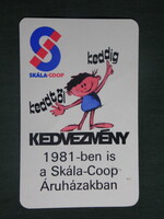 Kártyanaptár,Skála Coop Áruház,grafikai rajzos,reklám figura baba, 1981
