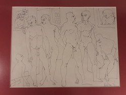 Vinkler laszló nudes ink drawing framed behind glass nude