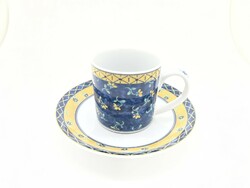 Portugál Vista Alegre porcelán csésze és kistányér kék sárga