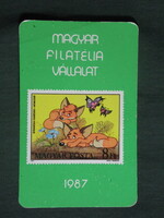 Card calendar, Hungarian philately stamp company, Mokép cartoon, vuk the fox, 1987