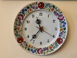 Kalocsai hand-painted numbered porcelain plate wall clock