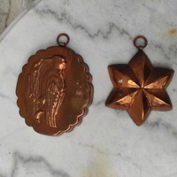 Oven dish shape, 2 red copper bronze, festive decoration, Christmas ,, Easter