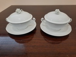 Fehér Herendi porcelán leveses csésze + alj + tető