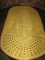 Beautiful handmade yellow crochet tablecloth running